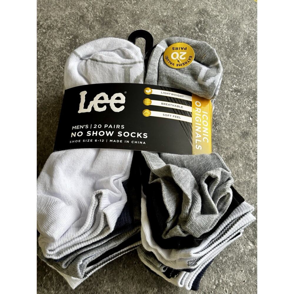 Lee Men's 20 Pairs No Show Socks Multicolor Shoe Size 6-12 Polyester